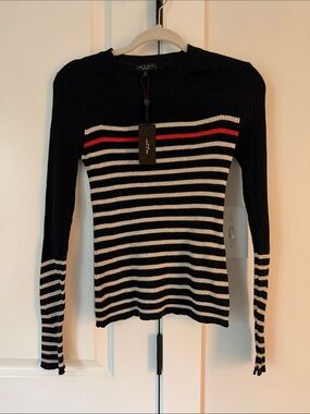 rag & bone Black, White & Red Striped cotton and cashmere lightweight Sweater